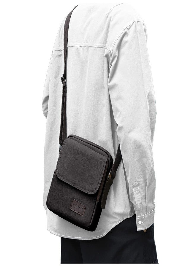 WISEPACK Small Crossbody Bag for Men,Vintage Canvas Messenger Shoulder Bags Crossbody Satchel Bag Men's Side Bags Women Over the Shoulder Purse for Phone Passport Bolsos Para Hombre Black Grey - Image 1